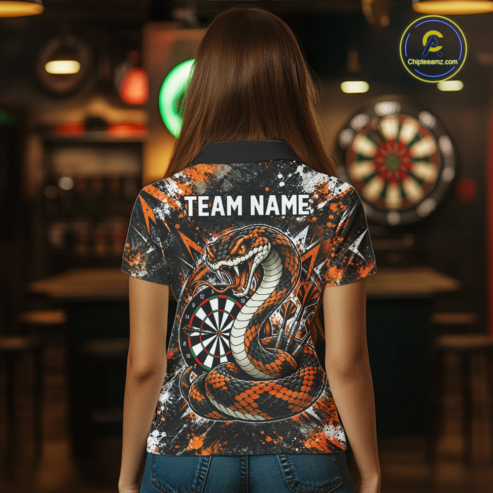 Orange Black Snake Dartboard Polo Shirt For Women Custom Cobra Darts Team Tournament Jersey NHT1679