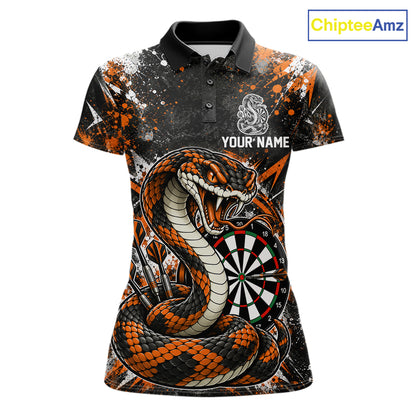 Orange Black Snake Dartboard Polo Shirt For Women Custom Cobra Darts Team Tournament Jersey NHT1679