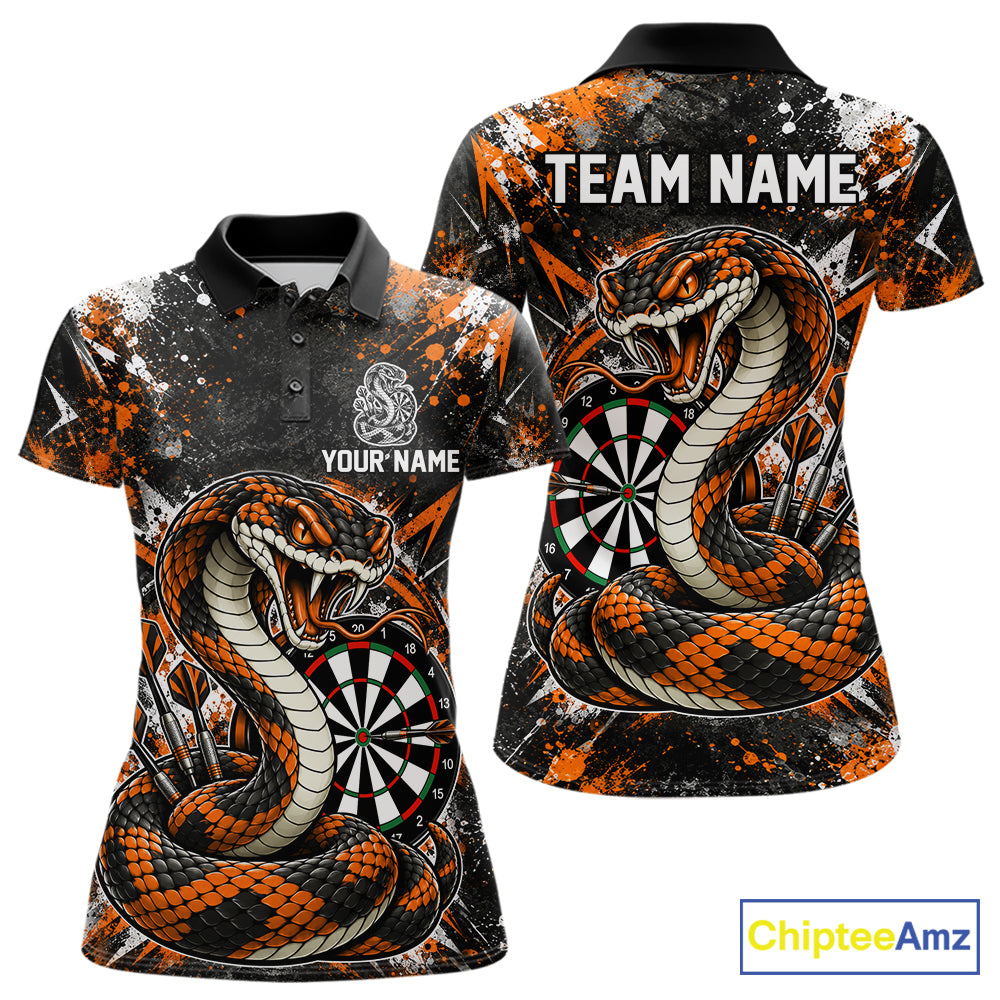 Orange Black Snake Dartboard Polo Shirt For Women Custom Cobra Darts Team Tournament Jersey NHT1679
