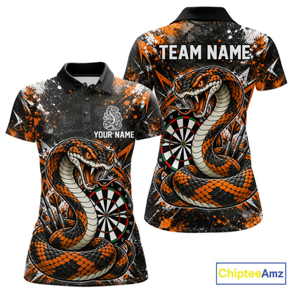 Orange Black Snake Dartboard Polo Shirt For Women Custom Cobra Darts Team Tournament Jersey NHT1679