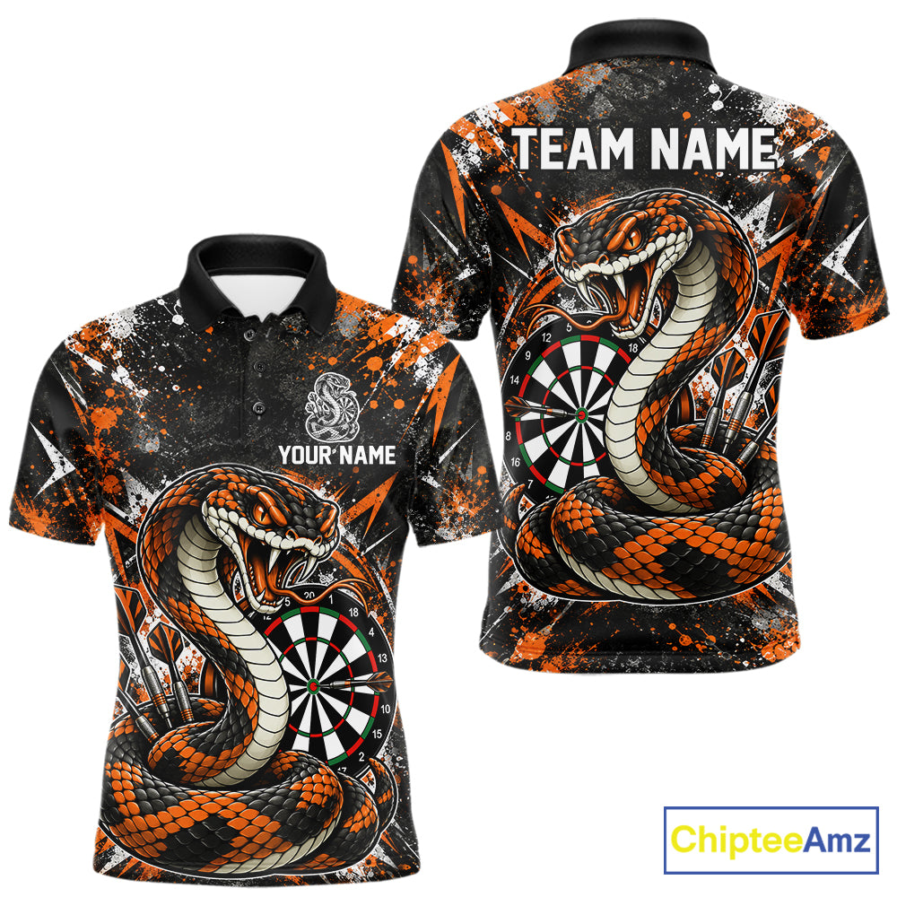 Orange Black Snake Dartboard Polo Shirt For Men Custom Cobra Darts Team Tournament Jersey NHT1679