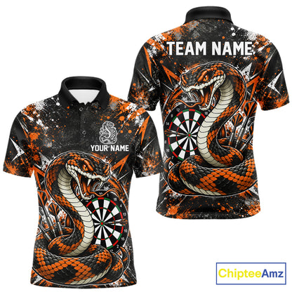 Orange Black Snake Dartboard Polo Shirt For Men Custom Cobra Darts Team Tournament Jersey NHT1679