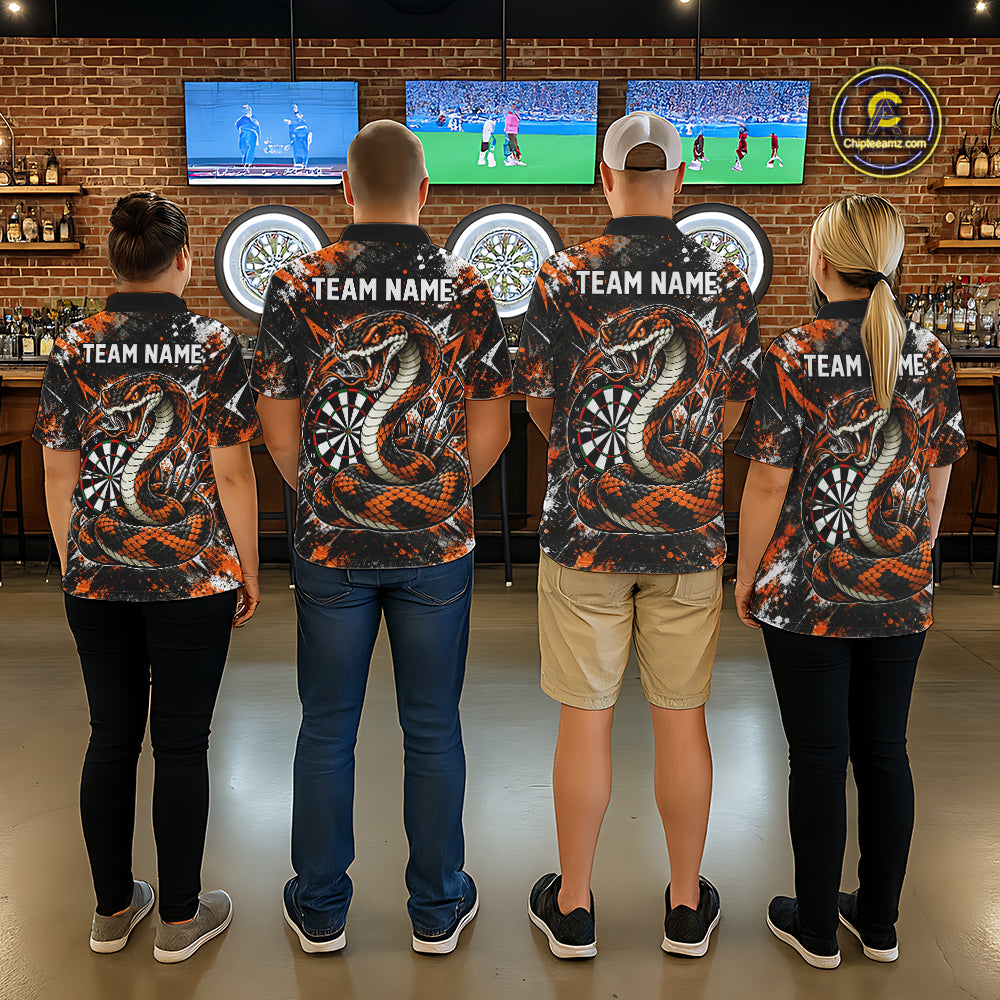 Orange Black Snake Dartboard Polo Shirt For Women Custom Cobra Darts Team Tournament Jersey NHT1679