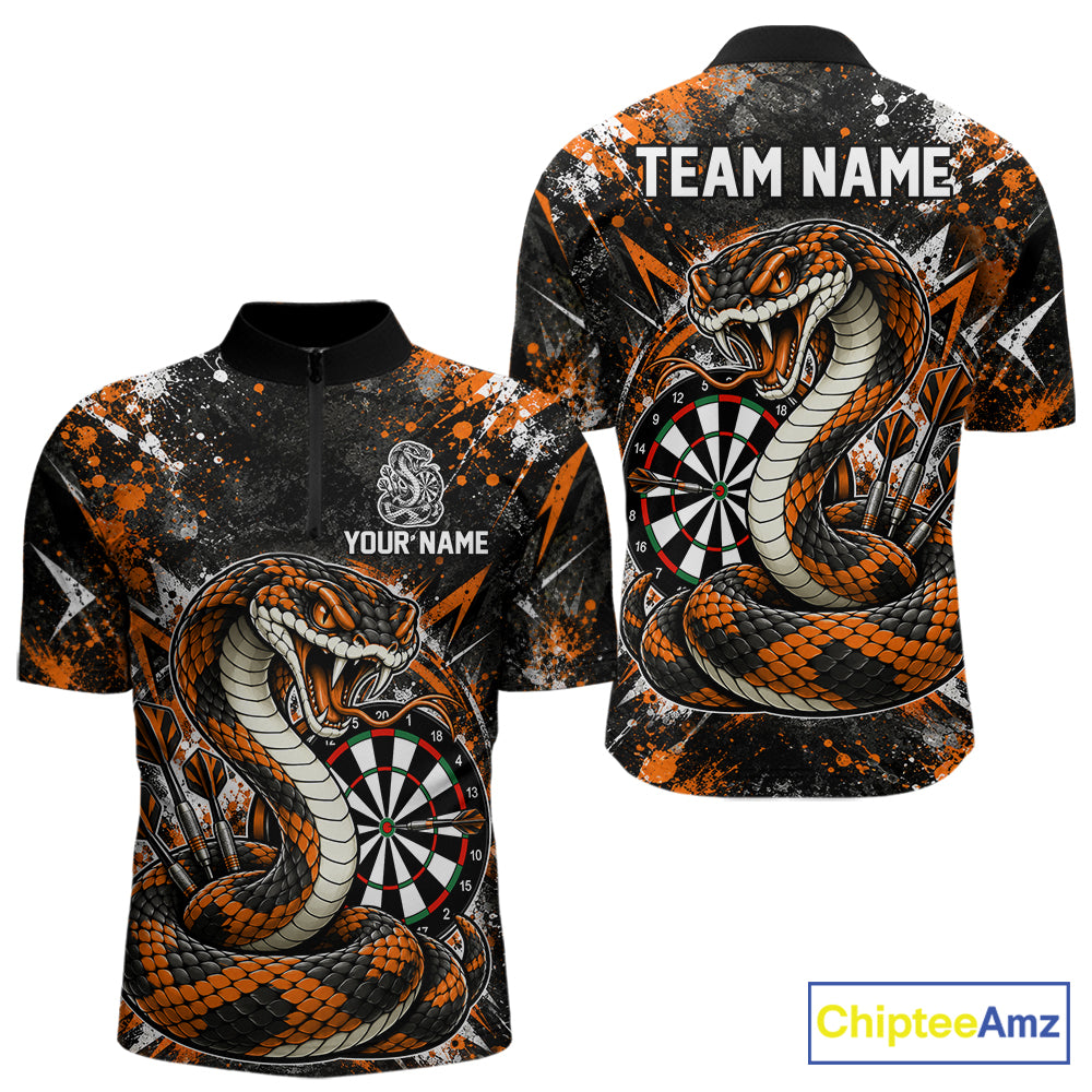 Orange Black Snake Dartboard Polo Shirt For Men Custom Cobra Darts Team Tournament Jersey NHT1679