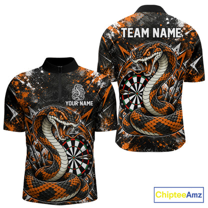 Orange Black Snake Dartboard Polo Shirt For Men Custom Cobra Darts Team Tournament Jersey NHT1679