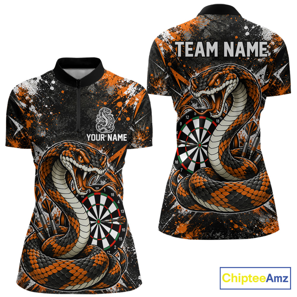 Orange Black Snake Dartboard Polo Shirt For Women Custom Cobra Darts Team Tournament Jersey NHT1679