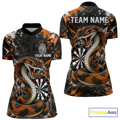 Orange Black Snake Dartboard Polo Shirt For Women Custom Cobra Darts Team Tournament Jersey NHT1679