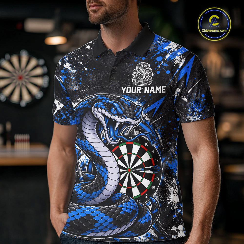 Blue Black Snake Dartboard Polo Shirt For Men Custom Cobra Darts Team Tournament Jersey NHT1680