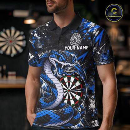 Blue Black Snake Dartboard Polo Shirt For Men Custom Cobra Darts Team Tournament Jersey NHT1680