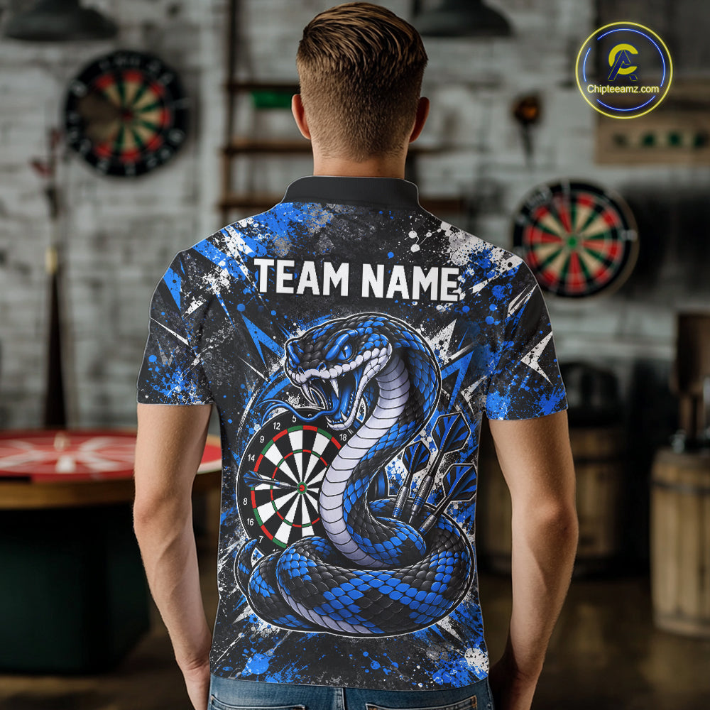 Blue Black Snake Dartboard Polo Shirt For Men Custom Cobra Darts Team Tournament Jersey NHT1680
