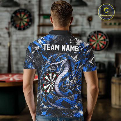 Blue Black Snake Dartboard Polo Shirt For Men Custom Cobra Darts Team Tournament Jersey NHT1680