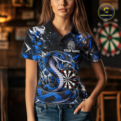 Blue Black Snake Dartboard Polo Shirt For Women Custom Cobra Darts Team Tournament Jersey NHT1680