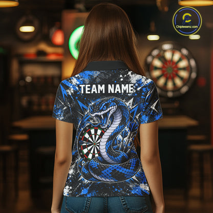 Blue Black Snake Dartboard Polo Shirt For Women Custom Cobra Darts Team Tournament Jersey NHT1680