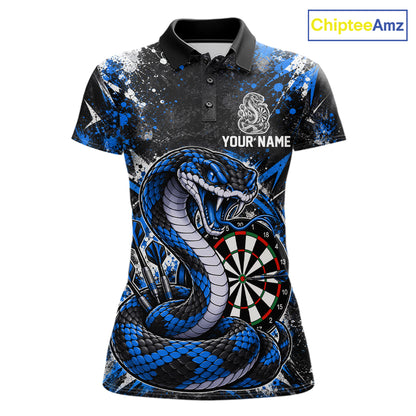 Blue Black Snake Dartboard Polo Shirt For Women Custom Cobra Darts Team Tournament Jersey NHT1680