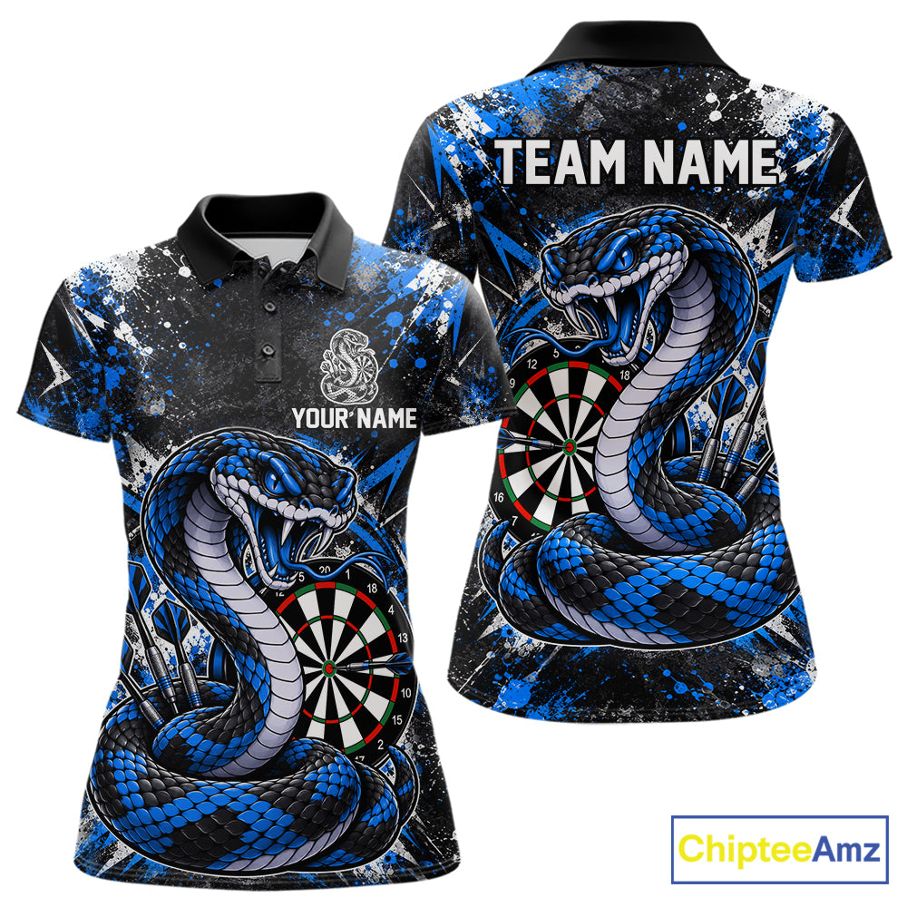 Blue Black Snake Dartboard Polo Shirt For Women Custom Cobra Darts Team Tournament Jersey NHT1680