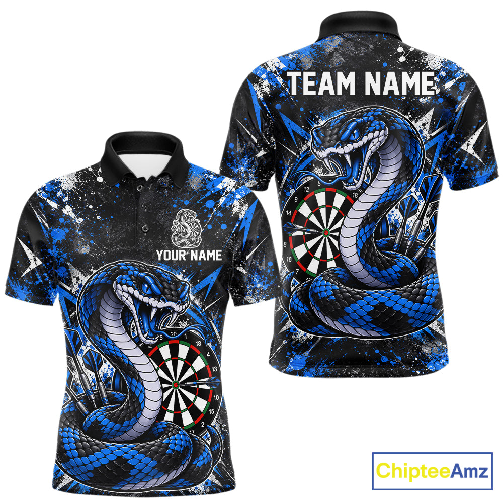 Blue Black Snake Dartboard Polo Shirt For Men Custom Cobra Darts Team Tournament Jersey NHT1680