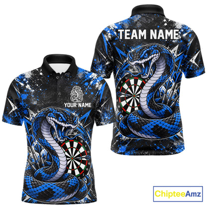 Blue Black Snake Dartboard Polo Shirt For Men Custom Cobra Darts Team Tournament Jersey NHT1680