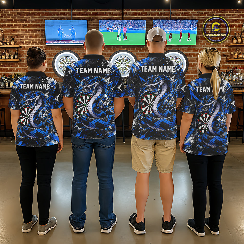 Blue Black Snake Dartboard Polo Shirt For Women Custom Cobra Darts Team Tournament Jersey NHT1680