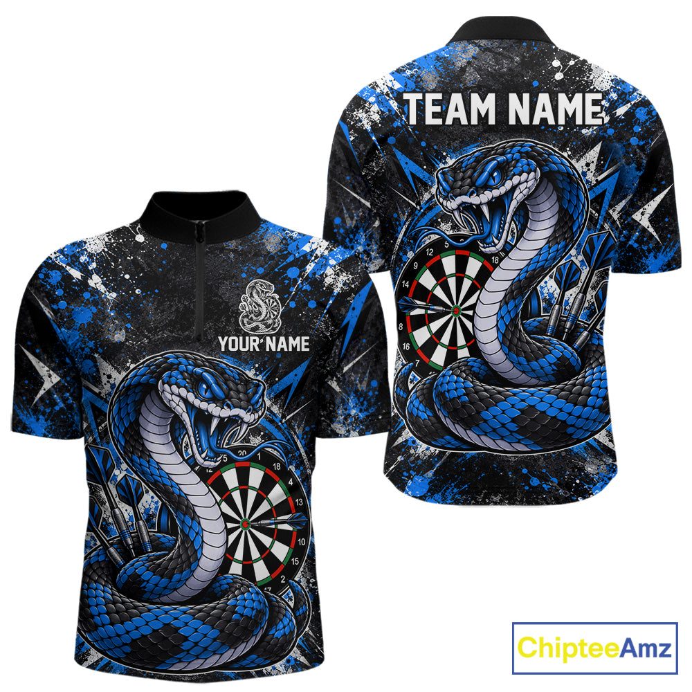 Blue Black Snake Dartboard Polo Shirt For Men Custom Cobra Darts Team Tournament Jersey NHT1680