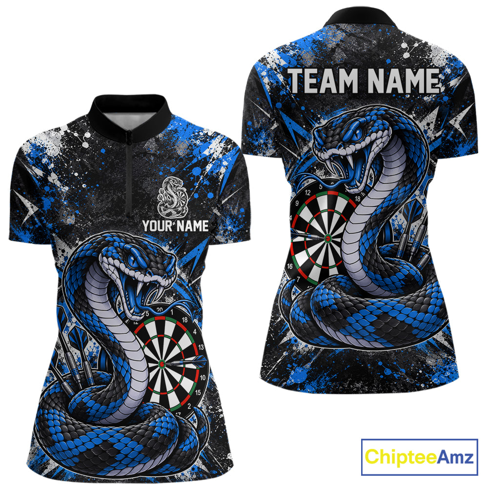 Blue Black Snake Dartboard Polo Shirt For Women Custom Cobra Darts Team Tournament Jersey NHT1680