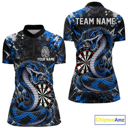 Blue Black Snake Dartboard Polo Shirt For Women Custom Cobra Darts Team Tournament Jersey NHT1680