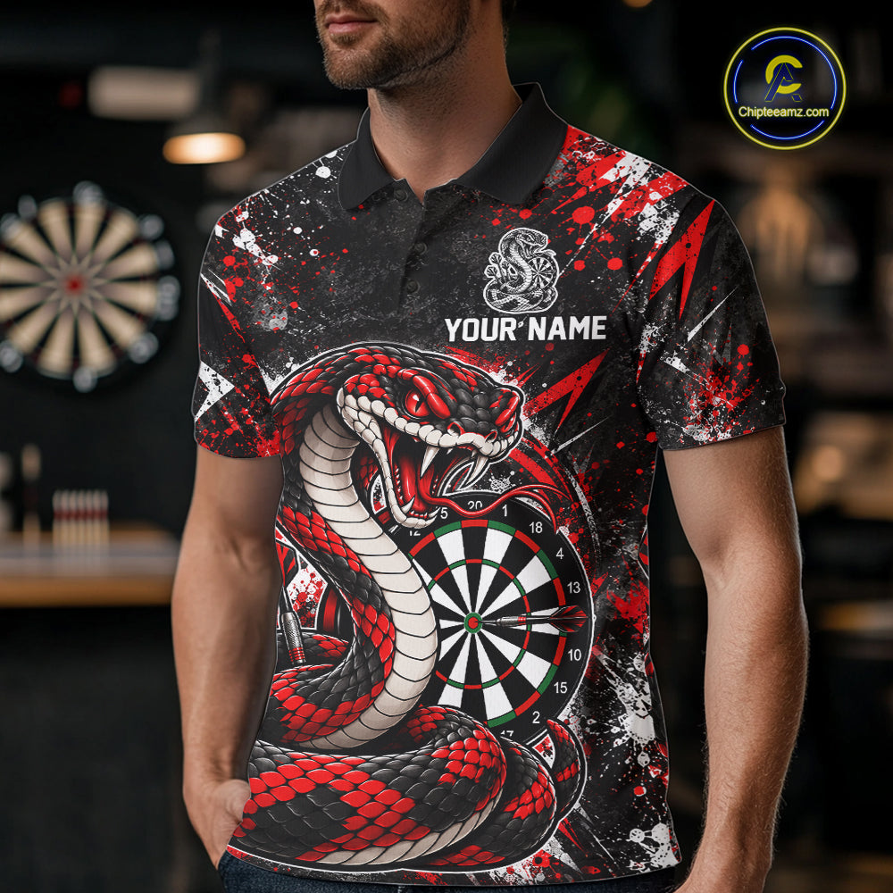Red Black Snake Dartboard Polo Shirt For Men Custom Cobra Darts Team Tournament Jersey NHT1681