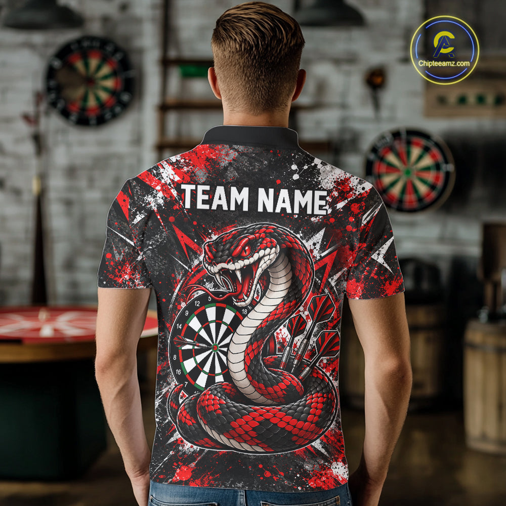 Red Black Snake Dartboard Polo Shirt For Men Custom Cobra Darts Team Tournament Jersey NHT1681
