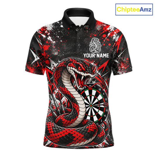 Red Black Snake Dartboard Polo Shirt For Men Custom Cobra Darts Team Tournament Jersey NHT1681
