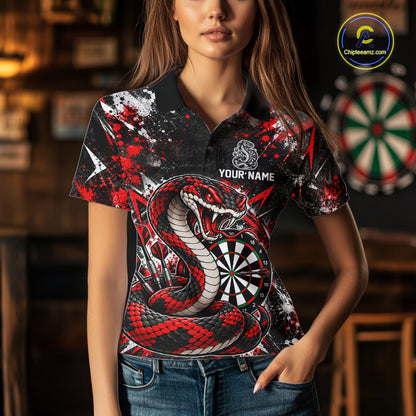 Red Black Snake Dartboard Polo Shirt For Women Custom Cobra Darts Team Tournament Jersey NHT1681