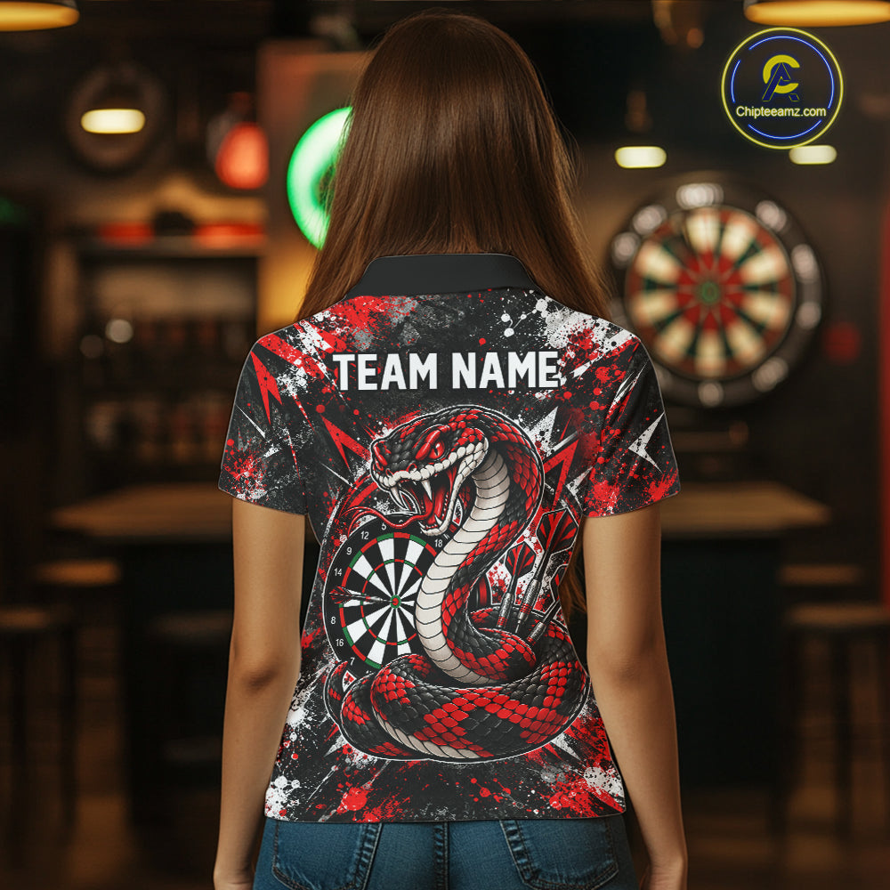 Red Black Snake Dartboard Polo Shirt For Women Custom Cobra Darts Team Tournament Jersey NHT1681