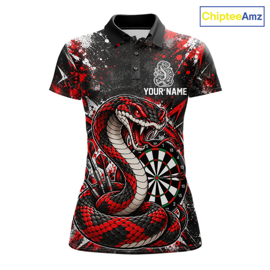 Red Black Snake Dartboard Polo Shirt For Women Custom Cobra Darts Team Tournament Jersey NHT1681