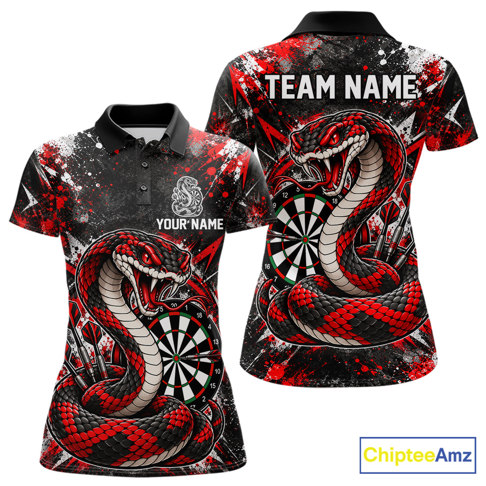 Red Black Snake Dartboard Polo Shirt For Women Custom Cobra Darts Team Tournament Jersey NHT1681