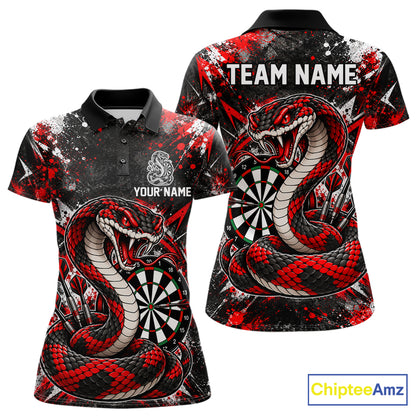 Red Black Snake Dartboard Polo Shirt For Women Custom Cobra Darts Team Tournament Jersey NHT1681