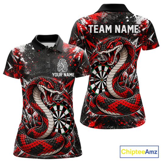 Red Black Snake Dartboard Polo Shirt For Women Custom Cobra Darts Team Tournament Jersey NHT1681