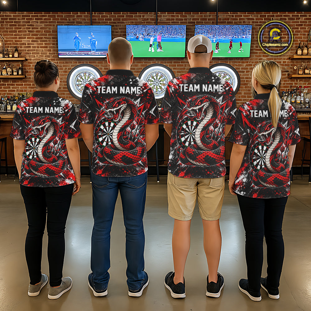 Red Black Snake Dartboard Polo Shirt For Men Custom Cobra Darts Team Tournament Jersey NHT1681