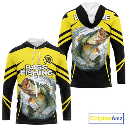 Largemouth Bass Fishing Shirts Long Sleeve Hooded Sport With Personalized Name NHT397