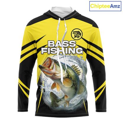 Largemouth Bass Fishing Shirts Long Sleeve Hooded Sport With Personalized Name NHT397