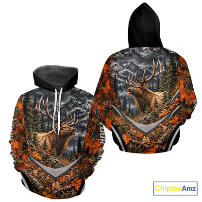 Elk Hunting Shirt For Men Custom Autumn Mountain Wildlife Pullover Shirt NHT1688
