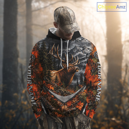Elk Hunting Shirt For Men Custom Autumn Mountain Wildlife Pullover Shirt NHT1688