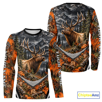 Elk Hunting Shirt For Men Custom Autumn Mountain Wildlife Pullover Shirt NHT1688