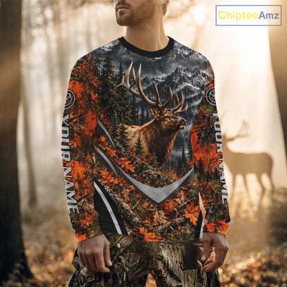Elk Hunting Shirt For Men Custom Autumn Mountain Wildlife Pullover Shirt NHT1688