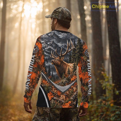 Elk Hunting Shirt For Men Custom Autumn Mountain Wildlife Pullover Shirt NHT1688