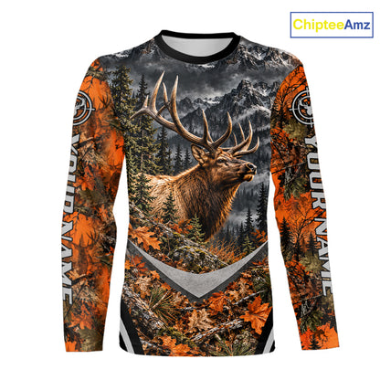 Elk Hunting Shirt For Men Custom Autumn Mountain Wildlife Pullover Shirt NHT1688