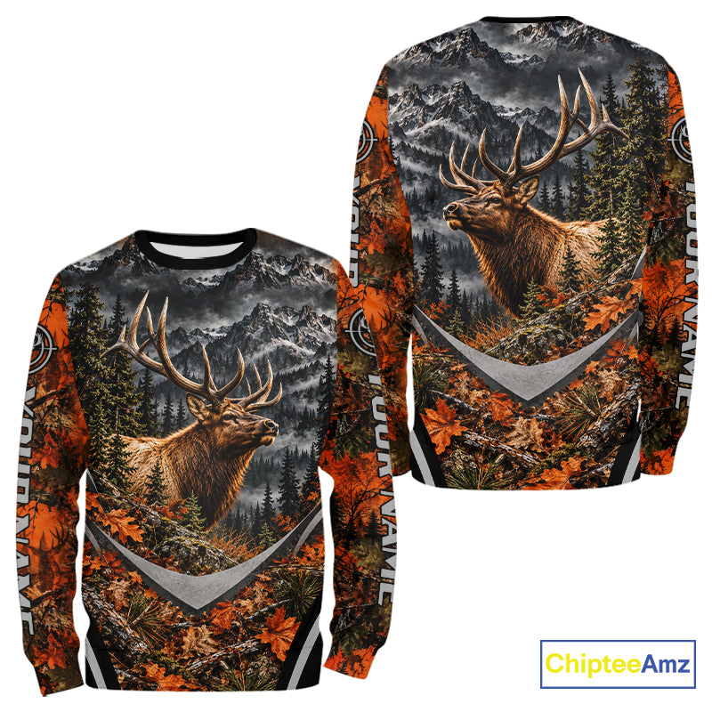 Elk Hunting Shirt For Men Custom Autumn Mountain Wildlife Pullover Shirt NHT1688