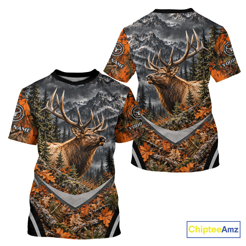 Elk Hunting Shirt For Men Custom Autumn Mountain Wildlife Pullover Shirt NHT1688
