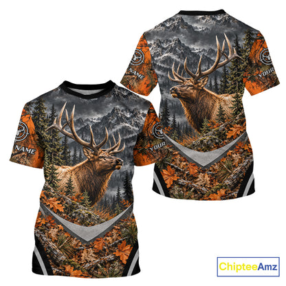 Elk Hunting Shirt For Men Custom Autumn Mountain Wildlife Pullover Shirt NHT1688