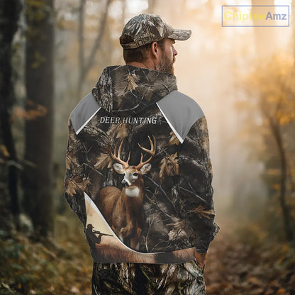 Deer Hunting Shirt 3D Brown Forest Camo Custom Name All Over Print Hunting Clothes NHT218