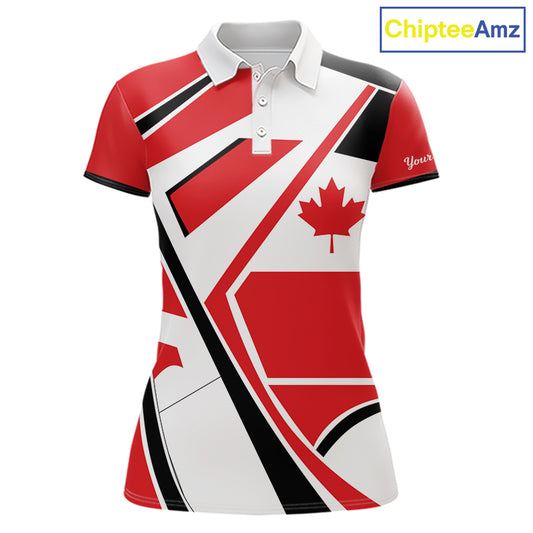 Personalized Canada Flag Womens Golf Polo Shirt, Patriotic Golf Gifts For Golf Lover NHT733