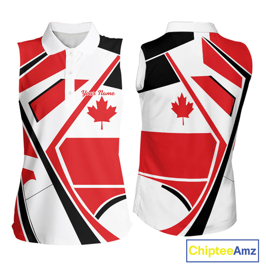 Personalized Canada Flag Sleeveless Womens Golf Polo Shirt, Patriotic Golf Gifts For Golf Lover NHT733
