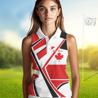 Personalized Canada Flag Sleeveless Womens Golf Polo Shirt, Patriotic Golf Gifts For Golf Lover NHT733